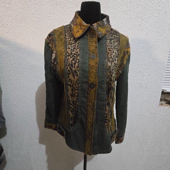 Bohemian Patchwork Jacket With Lace & Leopard Print Size M - Picture 3 of 9